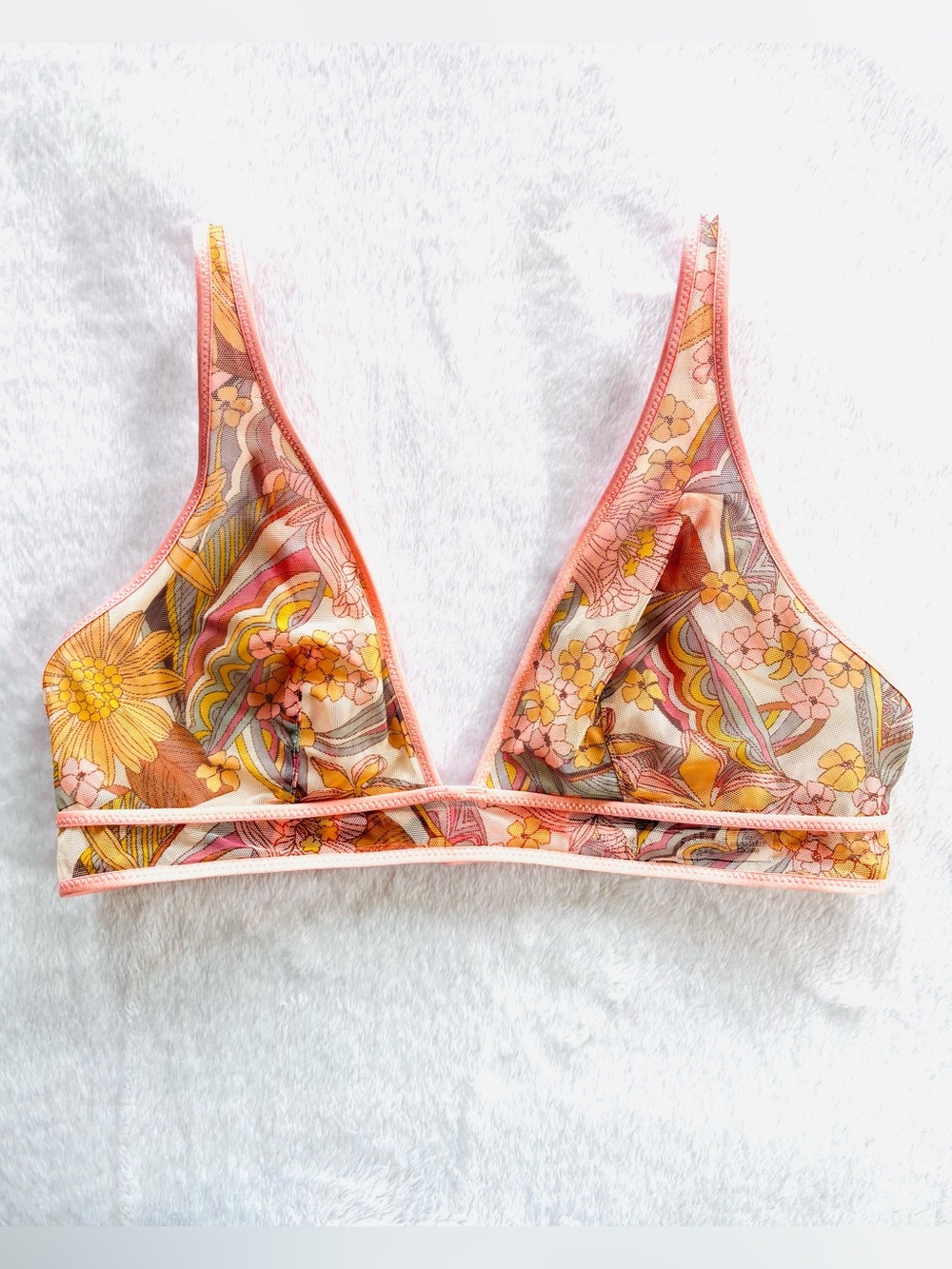 Victoria's Secret "Coral Floral" Triangle Mesh Bralette, Retro Gold Pink, Size M